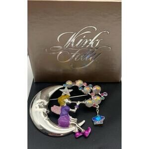 Kirks Folly Pipe Dream Fairy Brooch Pin Crescent Moon Rhinestones & Glass Enamel